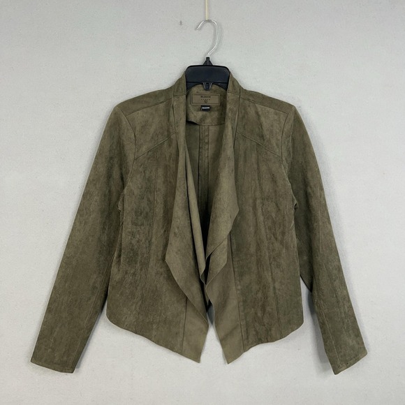 BLANKNYC Jackets & Blazers - BLANKNYC Jacket Womens Large Olive Faux Suede Waterfall Open Front Moto Ladies